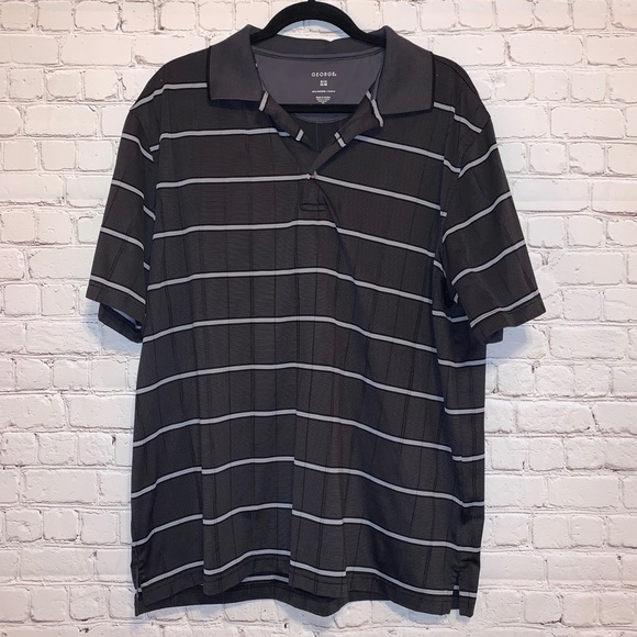 George Other - 🇺🇸 George Gray Striped Short Sleeve Polo Shirt